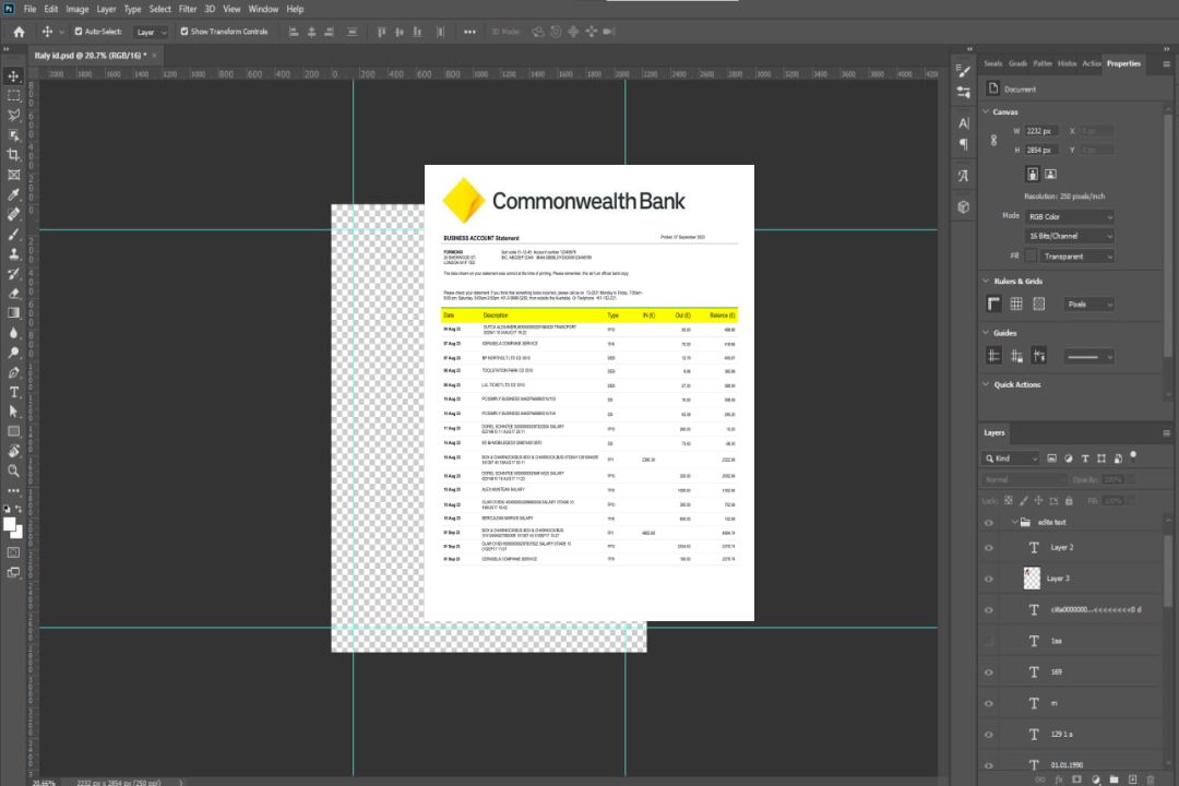 Modèle Word et PDF de relevé de compte d'entreprise de la Commonwealth Bank template